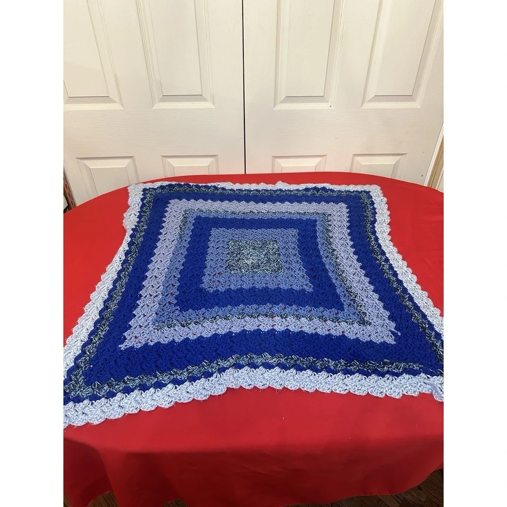 Crocheted Lap Blanket Medium Multi Color Blue